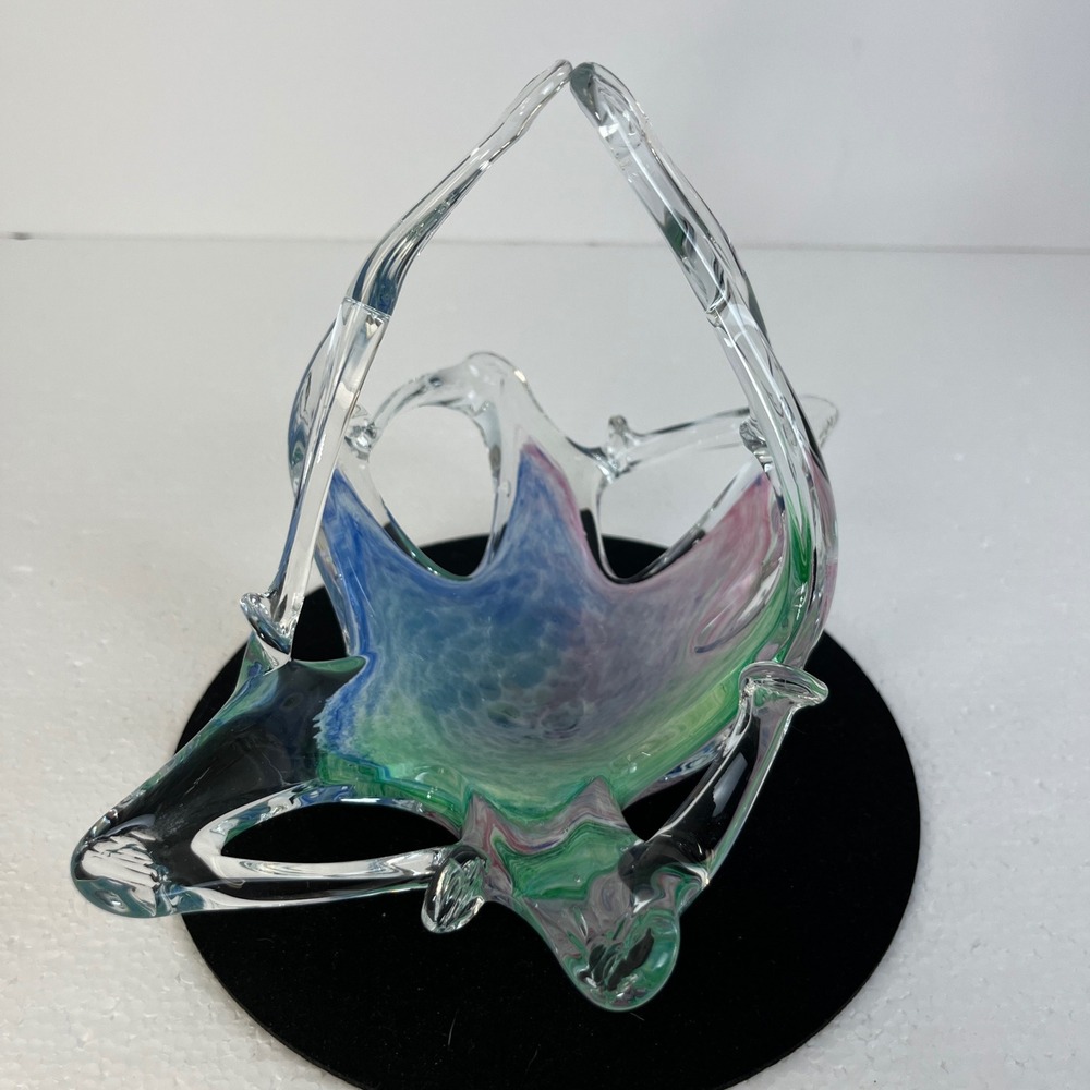 Vintage Murano Italy Rainbow Art Glass Starfish Basket Bowl Handblown